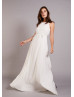 Ivory Crepe Racer Back Long Bridesmaid Dress